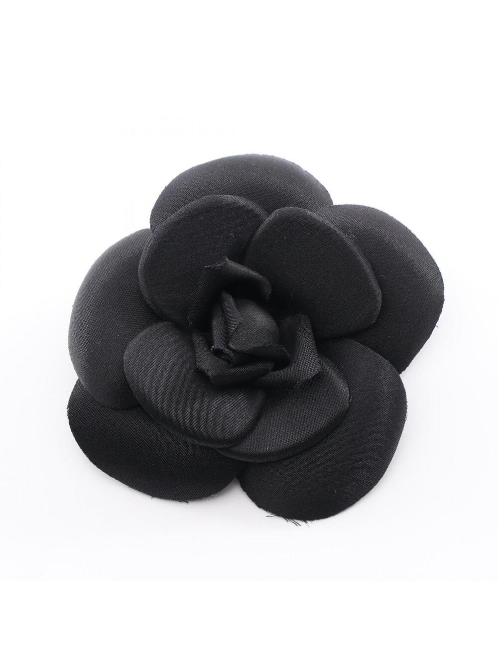 Chanel Camelia Brooch Fabric Black Used #278128C37B